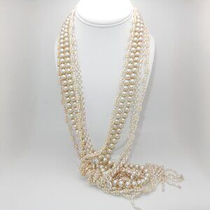 Vintage Pearl & Beaded Necklace Lot / 4 Necklaces / 60", 32", 32", 26" Length